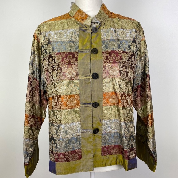 Coldwater Creek Patchwork Silk Multicolor Button Front Petite Large Jacket - Picture 1 of 12